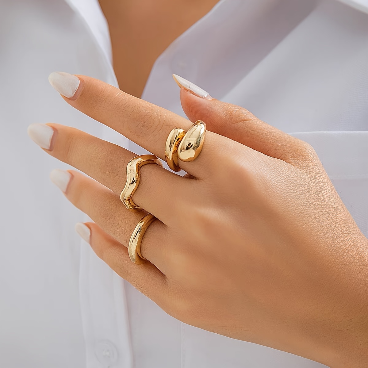 

3pcs/set Minimalist Style Comma Wrap Ring For Women Unique And Elegant Style Open Cuff Ring Set