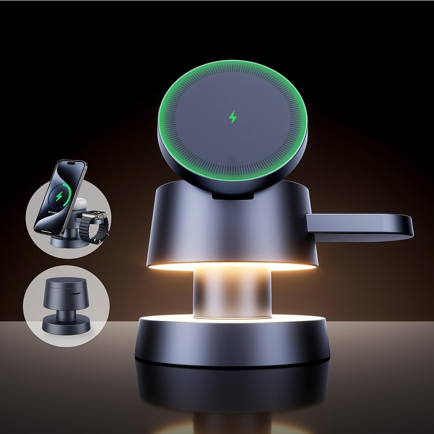 Image of 4-in-1 Wireless Charging Station With Night Light For Magnetic Fast Charger For Iphone Wireless Stand, Travel Charger Multiple Devices For Iphone 16 15 Pro Max For Airpods For Iwatch Ultra