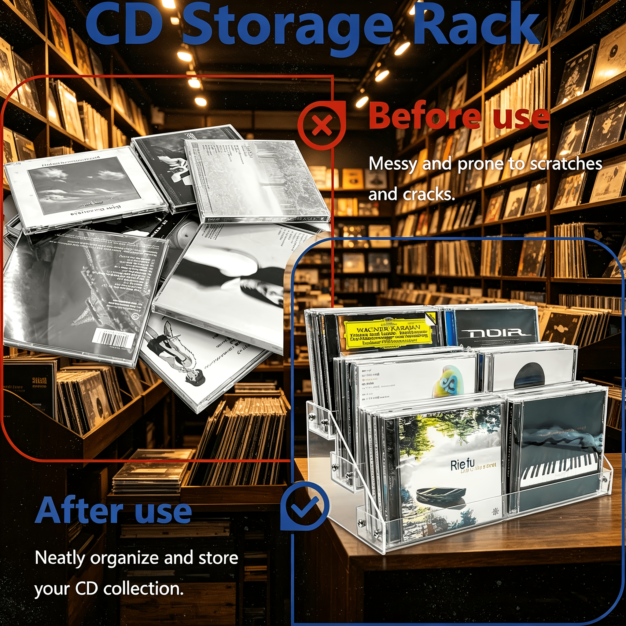 3-Tier Clear Acrylic Cascading CD & DVD Display Rack