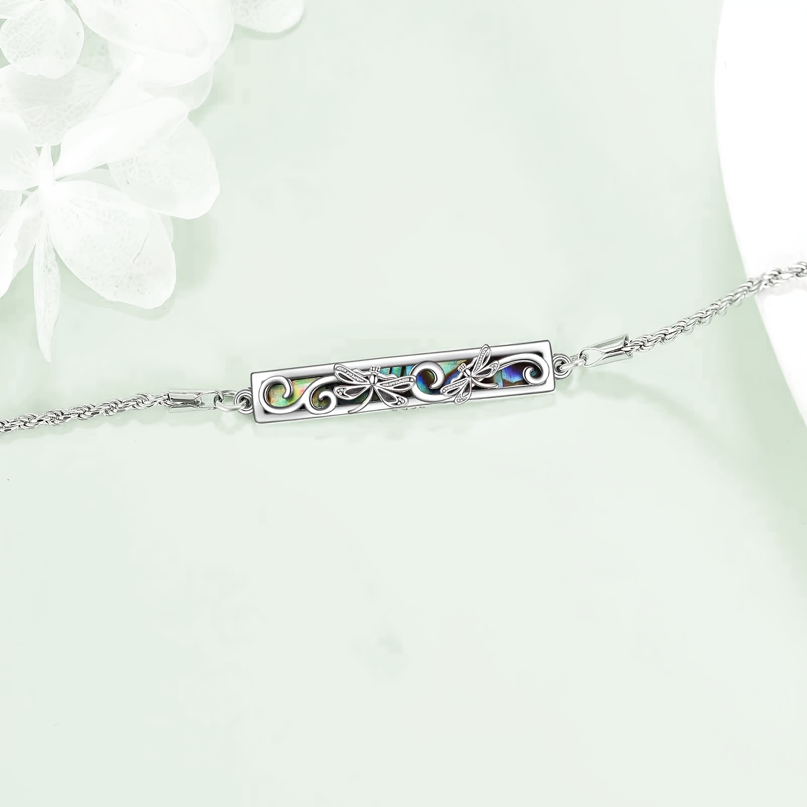 Dragonfly Bracelet 925 Pure Silvery Abalone Shell Pendant Necklace