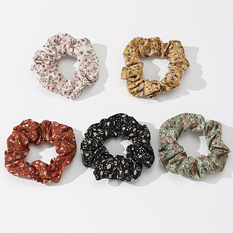 E-shop 5-teiliges Set Vintage Blumen-Haargummis, Süße elegante Haarbänder für Dutt Pferdeschwanz, Einfache vielseitige elastische Haaraccessoires für
