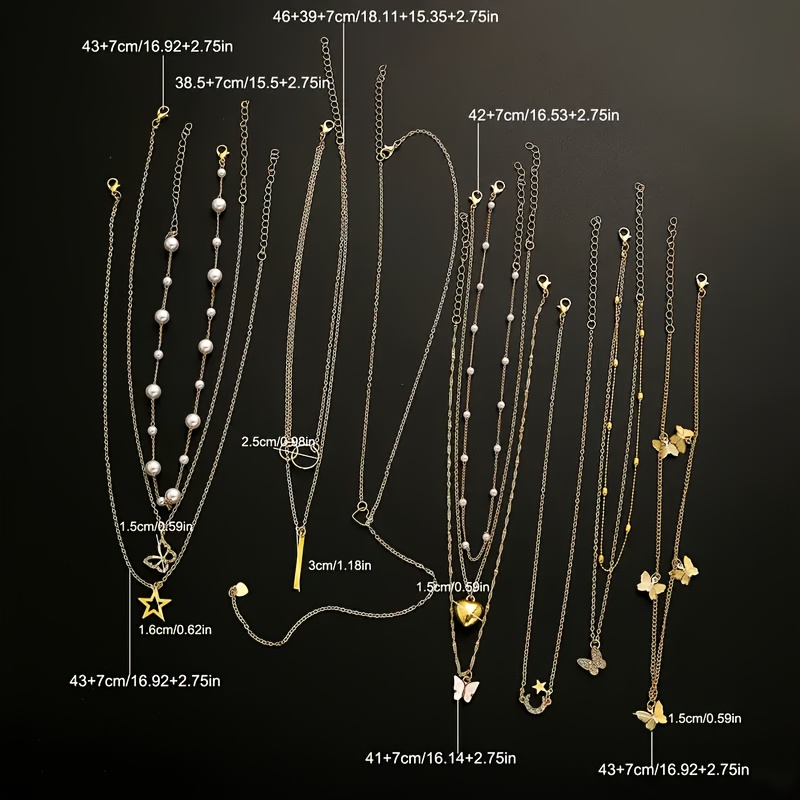 11pcs Five Pointed Star Zirconia Butterfly Necklace Set
