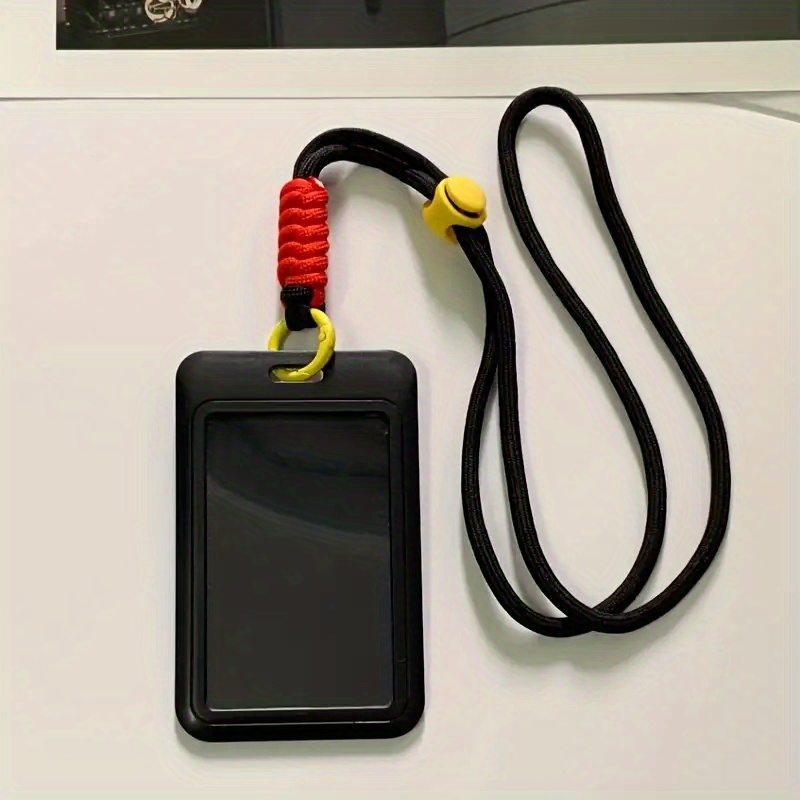 TEMU Porte-cartes de cou avec bandoulière à carreaux - Porte-badge d'identification robuste en plastique avec fermeture à bouton-pression, léger et à