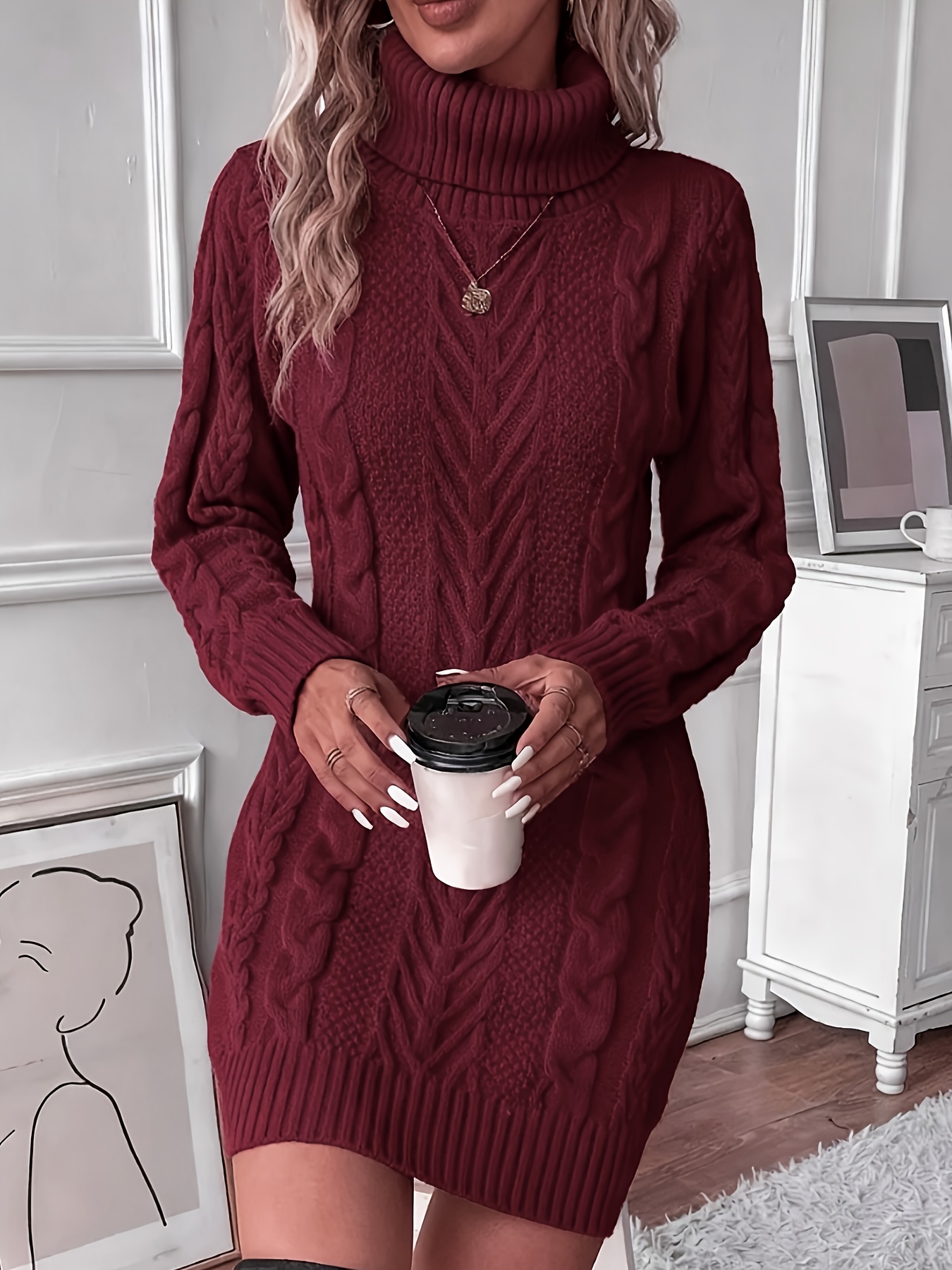 princess polly baby blue dress Mock Neck Cable Knit Sweater Dress – Suzy Shier