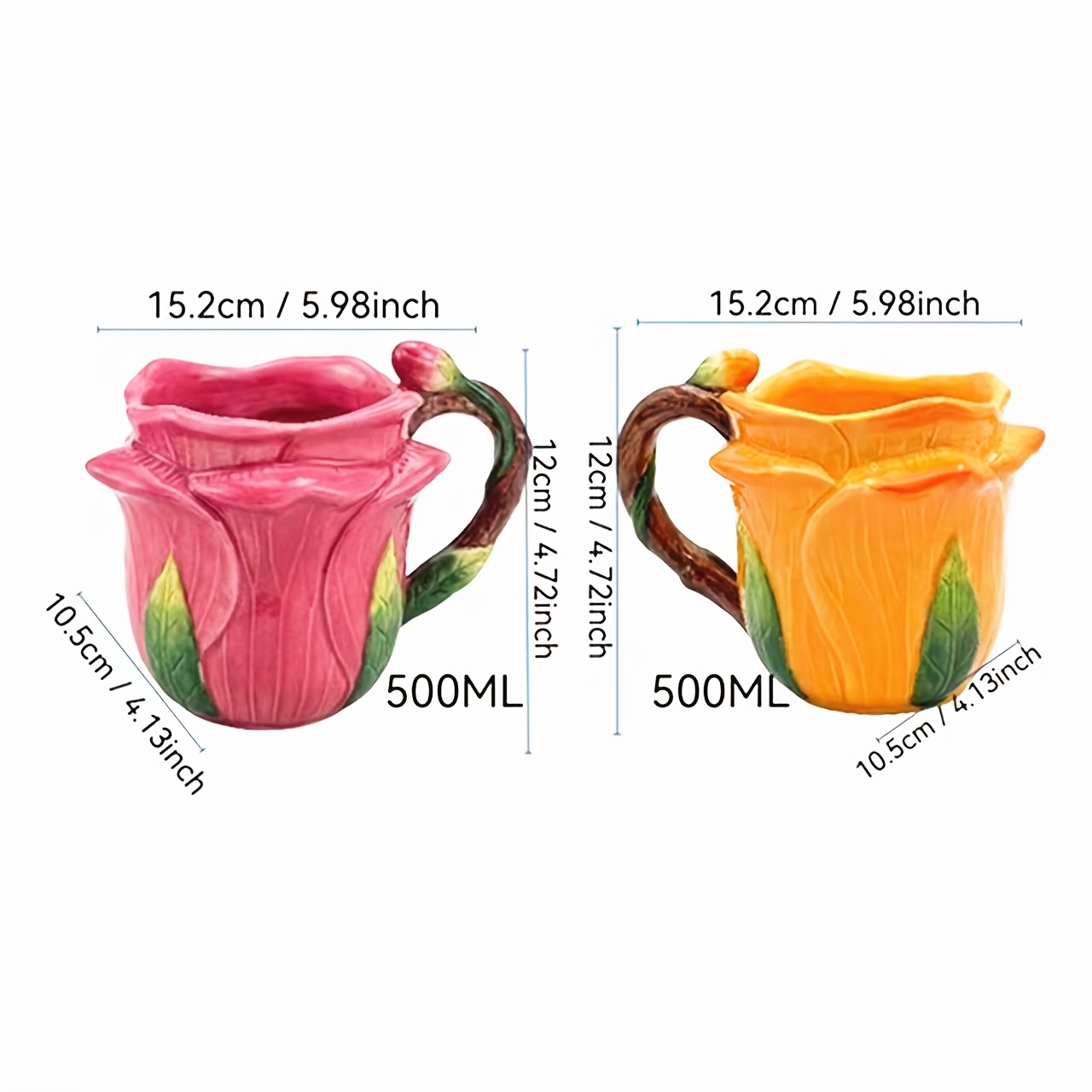 1pc ceramic 480ml hand painted 3d rose coffee mug ergonomic - Temu New  Zealand