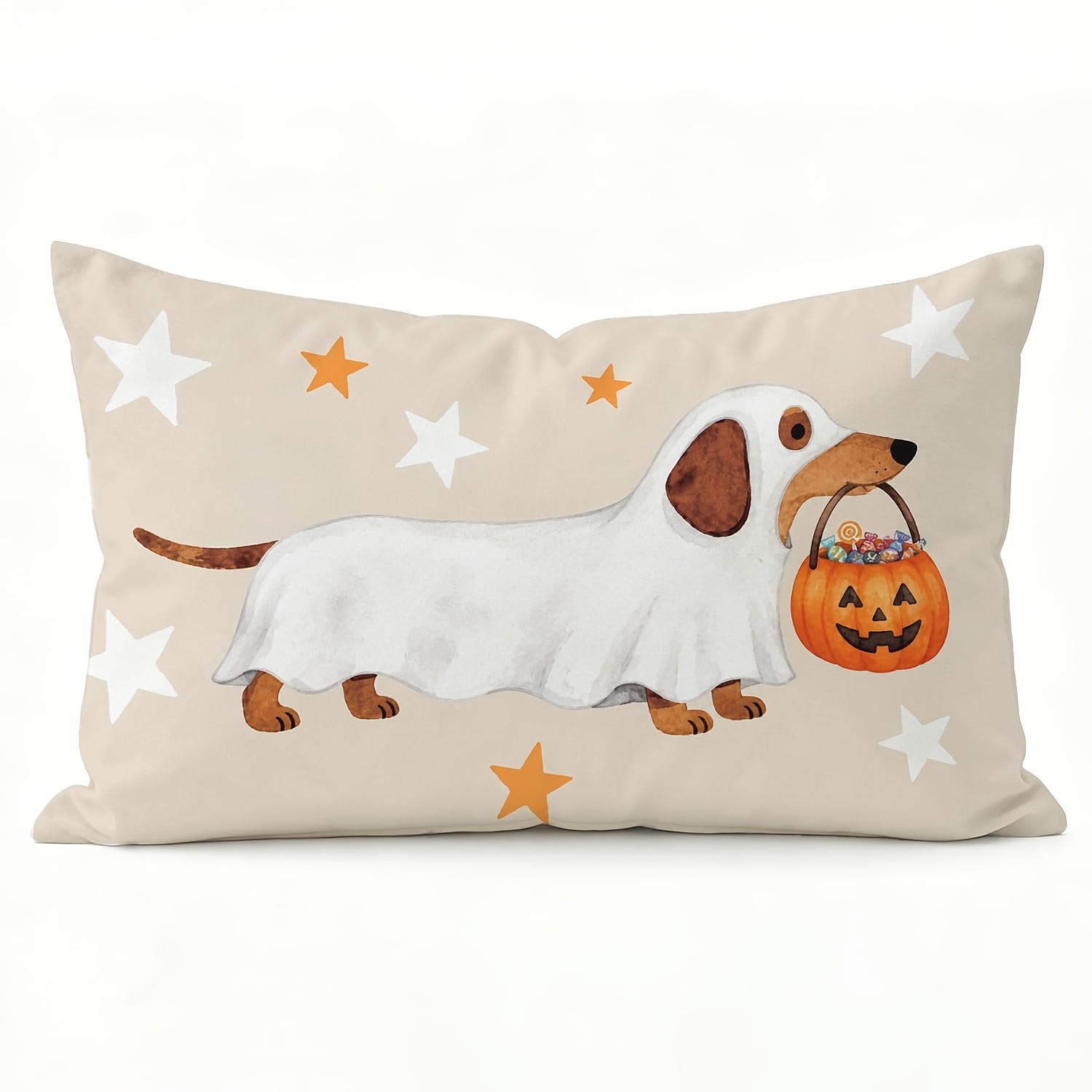 TEMU 1pc Funny Dachshund Halloween Throw Pillow Cover, Cute Dog Trick Or Treat Pumpkin Lumbar Pillow Case For Couch Sofa Bedroom (single Side, No