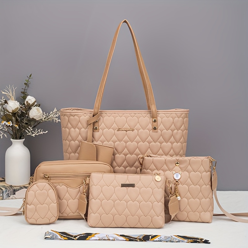 Stylish And Trendy Heart-Shaped Flower Tote Bag Set of Six