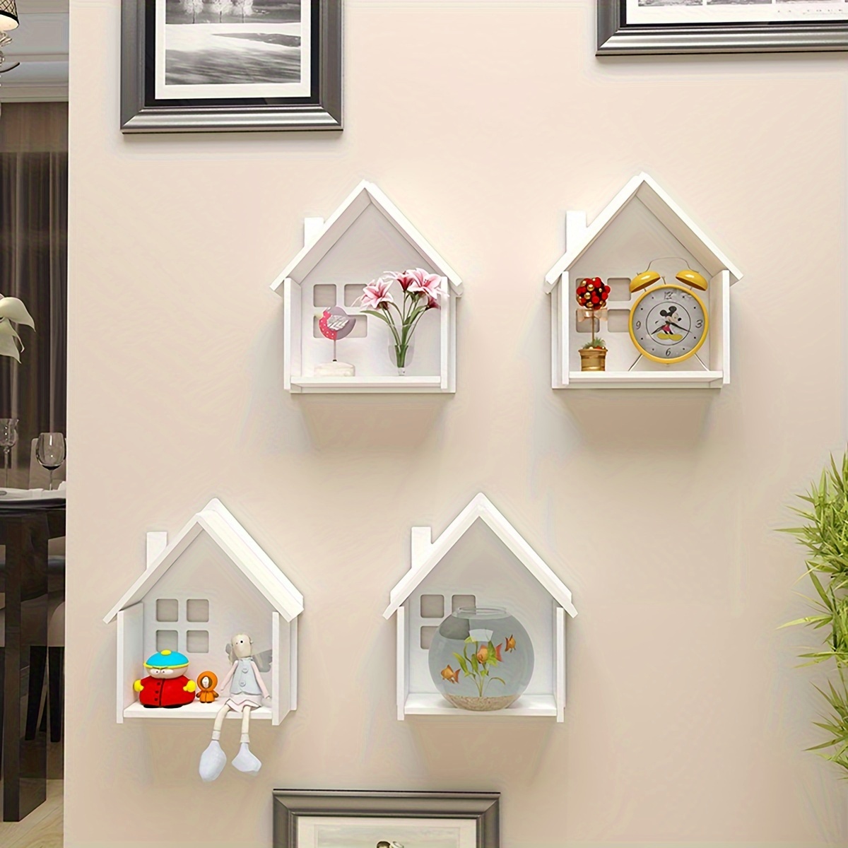 

1pc House-shaped Wall Shelf, No-drill Vinyl Storage Organizer, Home & Bedroom Decorative Rack, Floating Wall Mount Display Rack