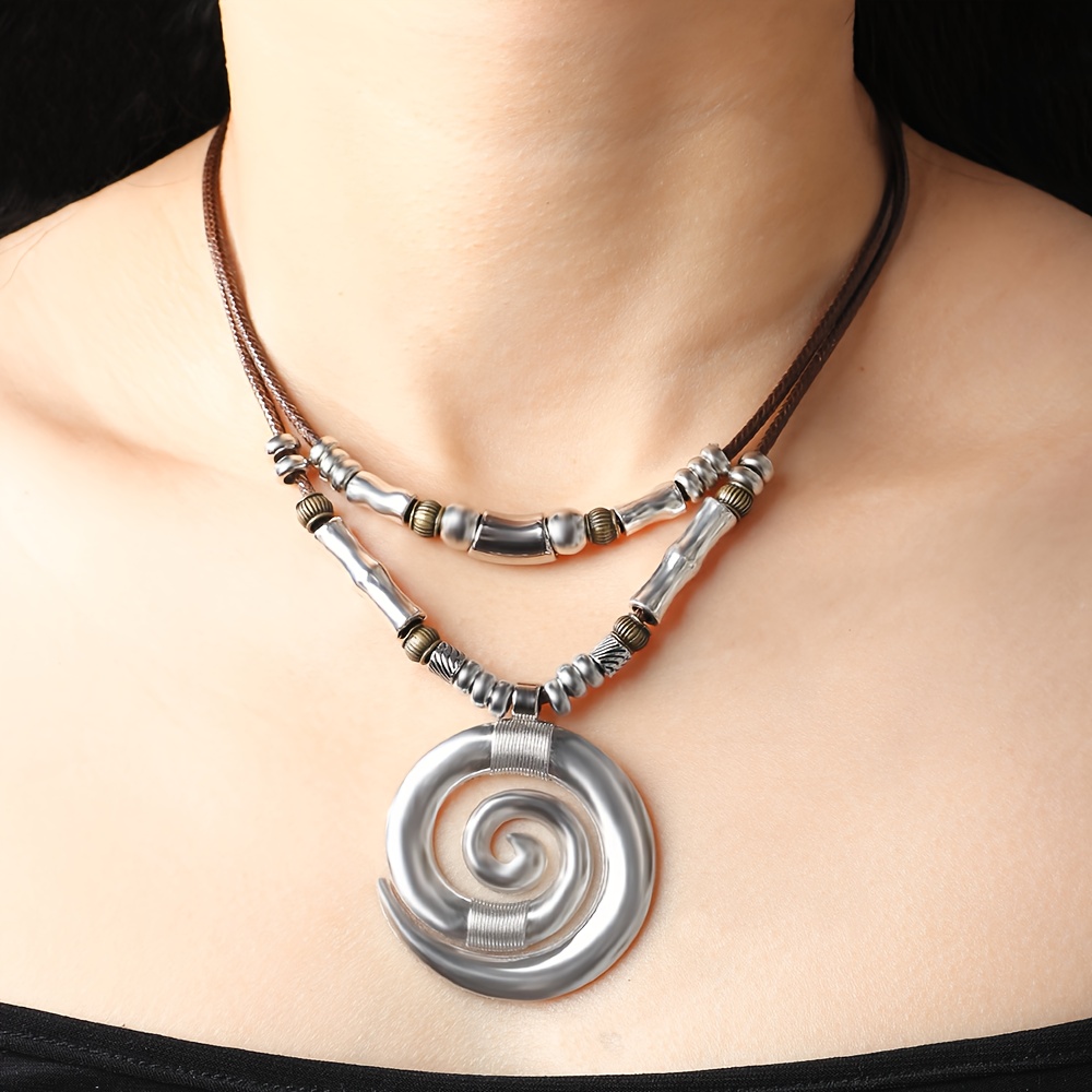Image of Long Necklace With A Spiral Totem, Vintage Bohemian Style, Beach Women's Pendant Necklace