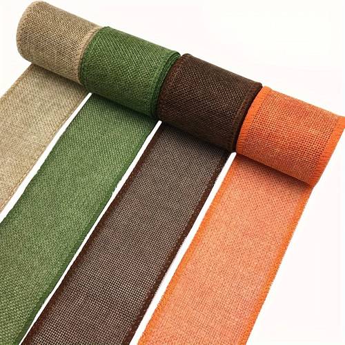4 Rolls 5 Yard 2 Inch Burlap Wired Ribbon Rolls Wrapped In Burlap Ribbon Natural Orange Brown Olive Green Jute For Christmas Crafts Decorating Wedding Floral Bow Decorating Craft