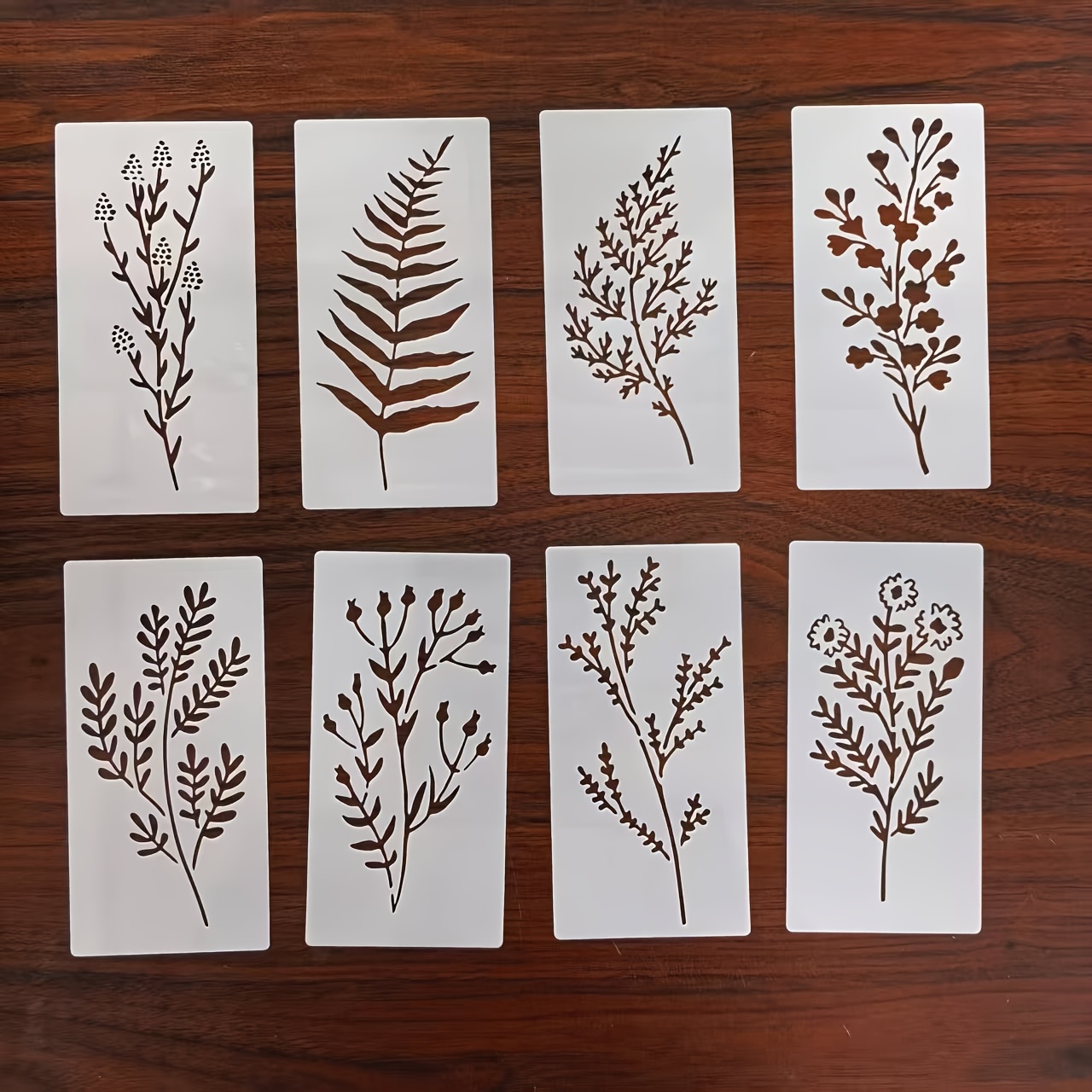 TEMU 8pcs Pochoirs de Peinture de Plantes Florales Réutilisables Pochoirs Muraux Pochoirs d'Artisanat Pochoirs de Peinture Murale en Bois Décoration