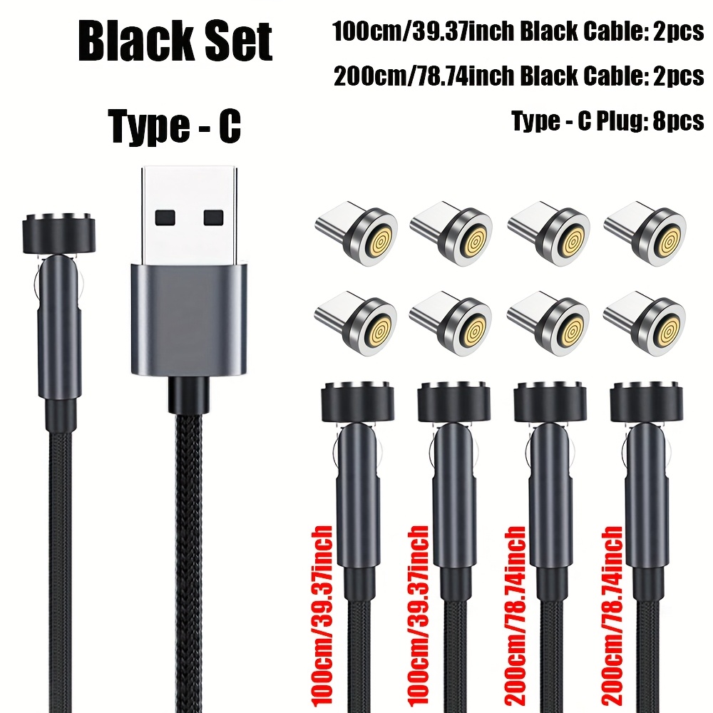 TEMU [4-pack, 3ft X 2, 6ft X 2] 540° Rotation Magnetic Charging Cable, 2-in-1 Magnetic Phone Charger, 3a Fast Charging Cable Supports Data Transfer