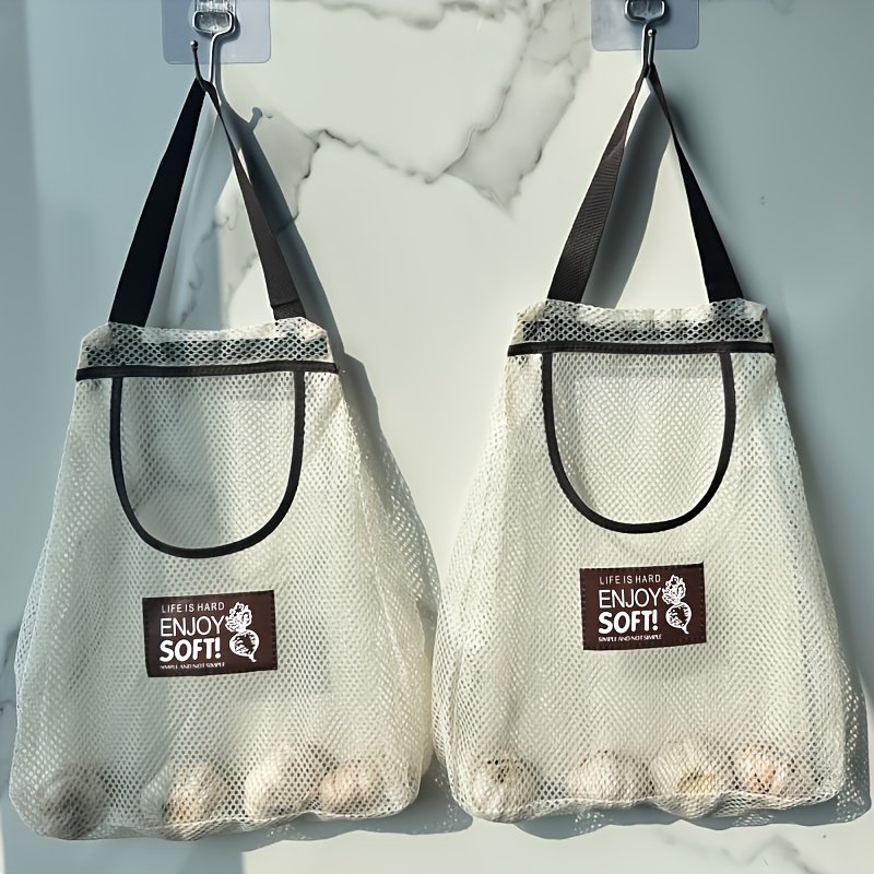 TEMU 2pcs Pack Single Large Mesh Bag, Large Capacity Multifunctional Storage Bag Handheld Bag, Can Carry Items, Wall-mounted Room And Kitchen Storage