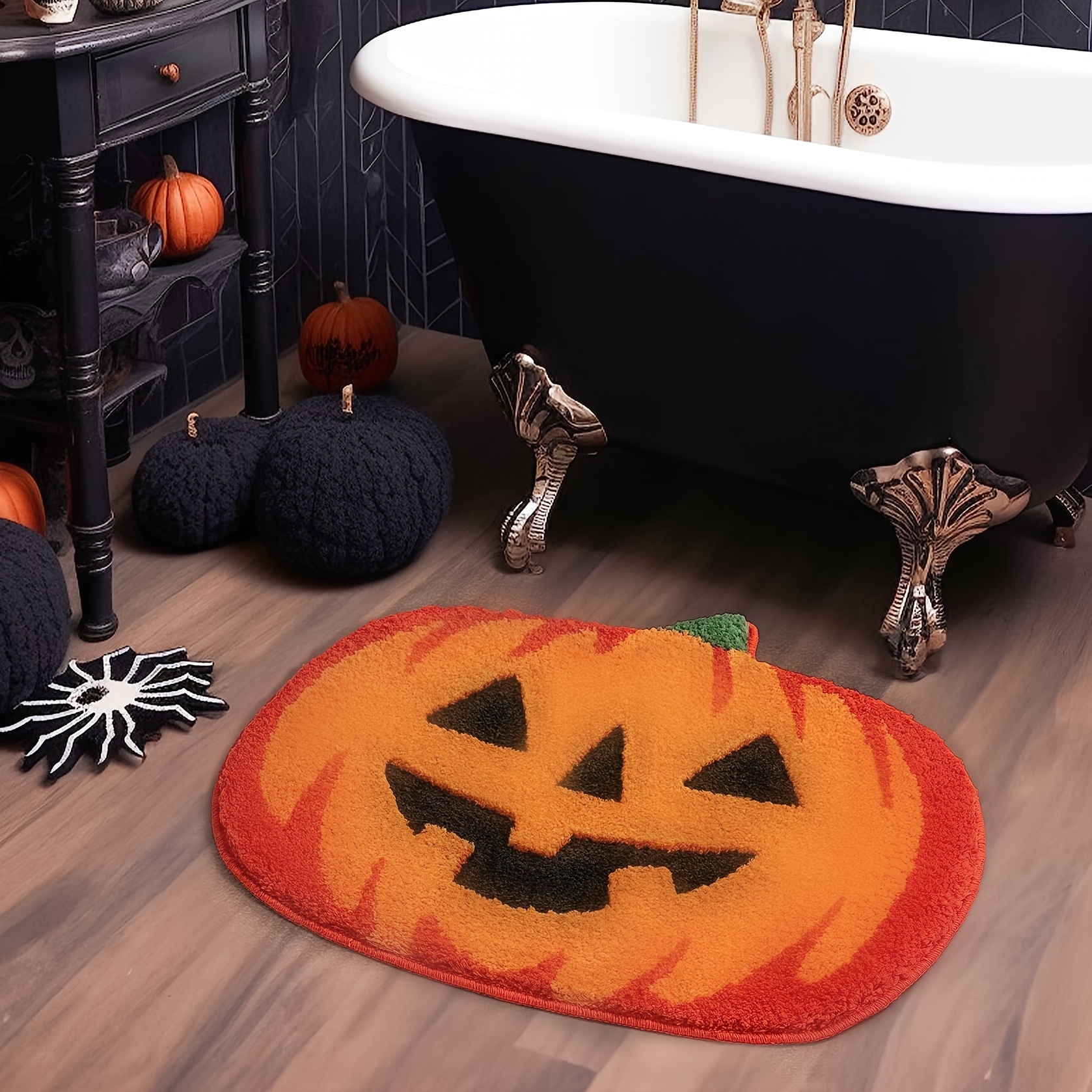 

Acrylic Pumpkin Jack-o'-lantern Bath Mat, Non-slip Quick-dry Water Absorbent Rug, Hand Wash Only, Indoor Doormat For Bathroom Decor