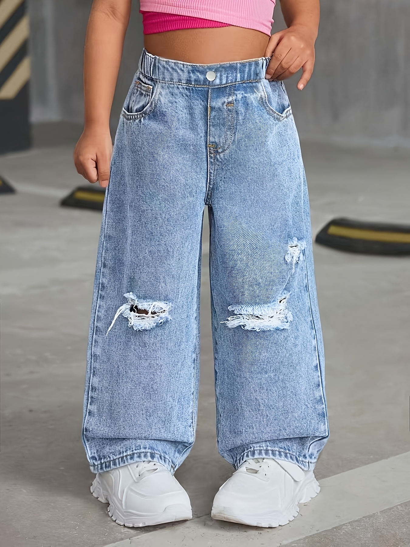 girls denim jeans a trendy snowflake design distressed Temu Hungary