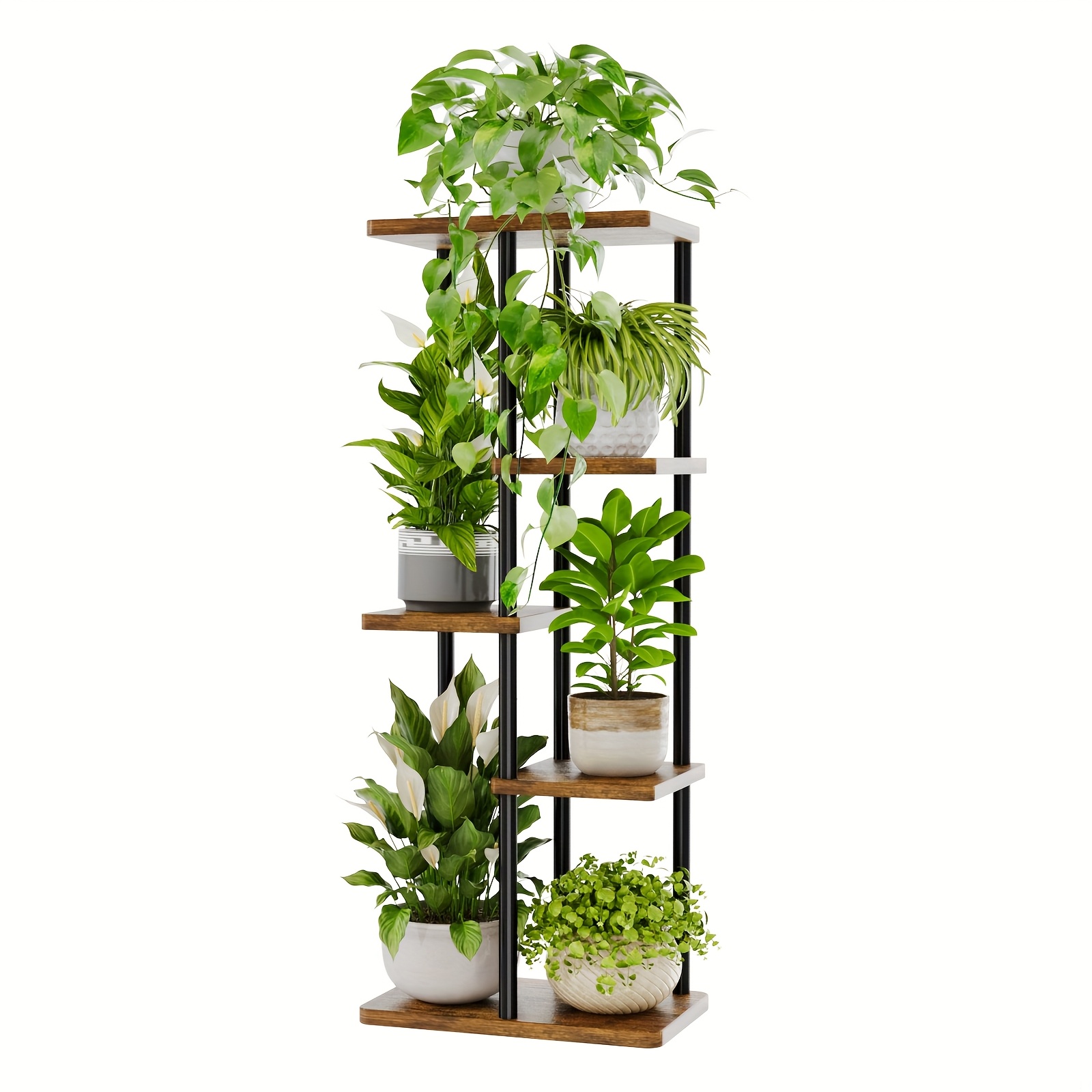 Image of Bamworld 5-tier Brown Metal Corner Plant Stand For Indoor Use, A Tiered Flower Pot Holder For Multiple Plants, Suitable For Patio, Garden, Balcony, Living Room, And Bedroom