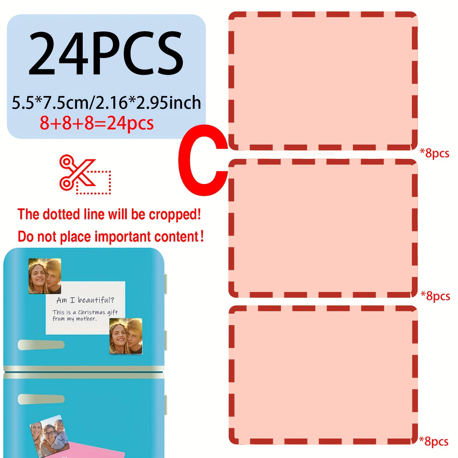Image of 24pcs Custom Photo Fridge Magnets With Personalized Logo/text/pictures - Pc Picture Frames Suitable For, Christmas, Mother's Day Gifts, Photo Albums & Refrigerator Display