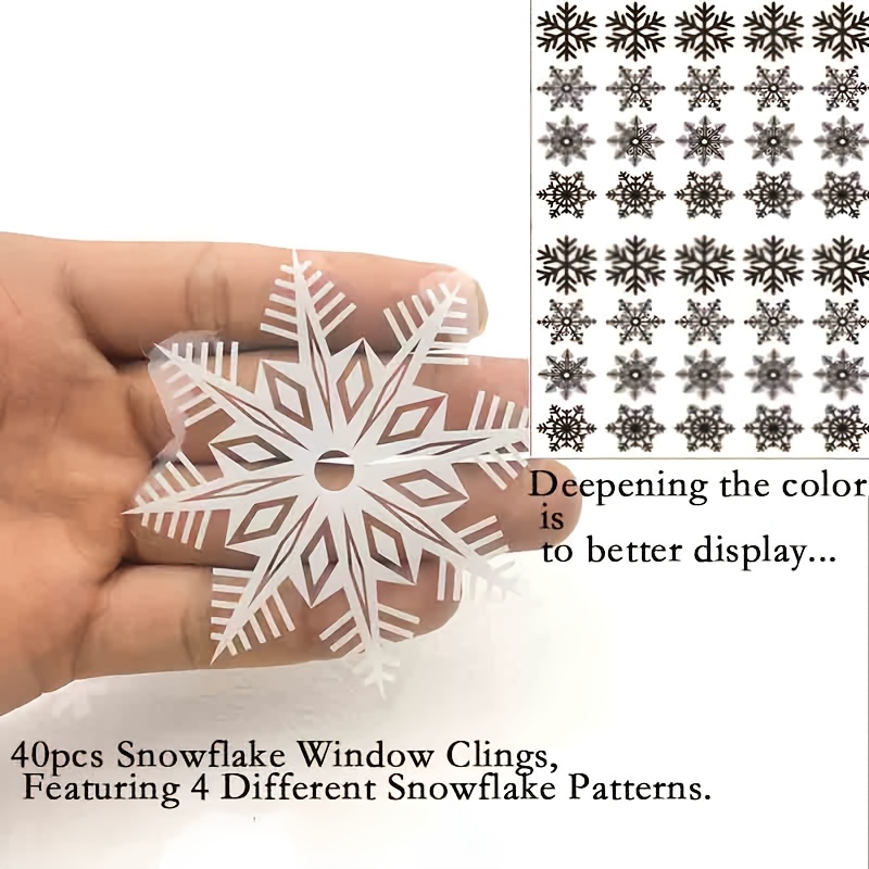 TEMU 40 stuks Sneeuwvlok Raamstickers, met 4 verschillende sneeuwvlokpatronen. Deze verwijderbare statische stickers zijn ideaal voor Nieuwjaar- en
