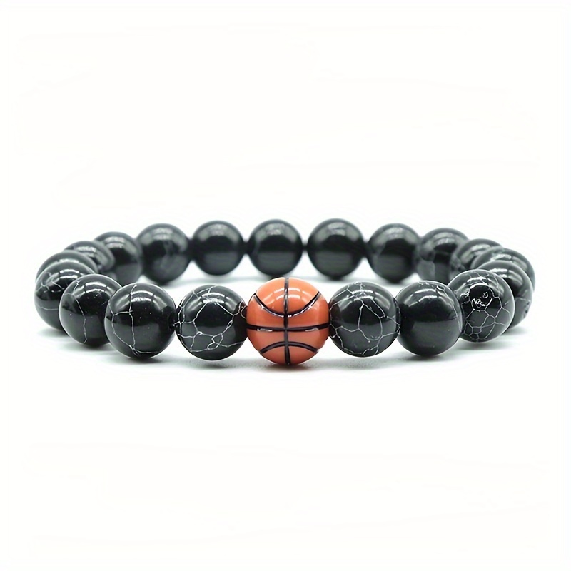 TEMU Simple And Fashionable Sports Fitness Bracelet For Men, Casual Basketball Baseball Bracelet, 10mm Beaded Bracelet