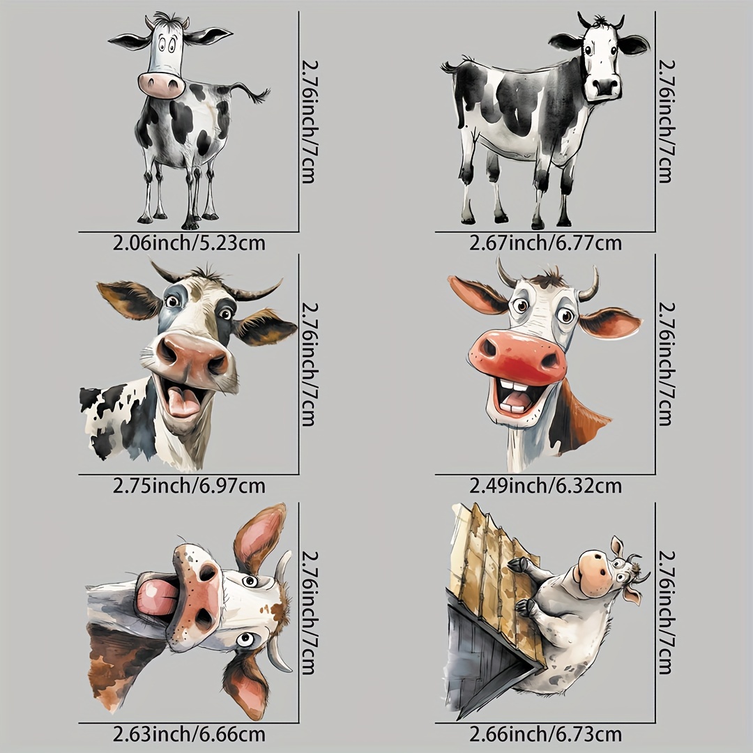 

3/6pcs Funny Cow Heat Transfer Sticker, Diy Iron-on Decals For Clothes, T-shirt Making, Pillow Decorating, Washable Heat Transfer Stickers