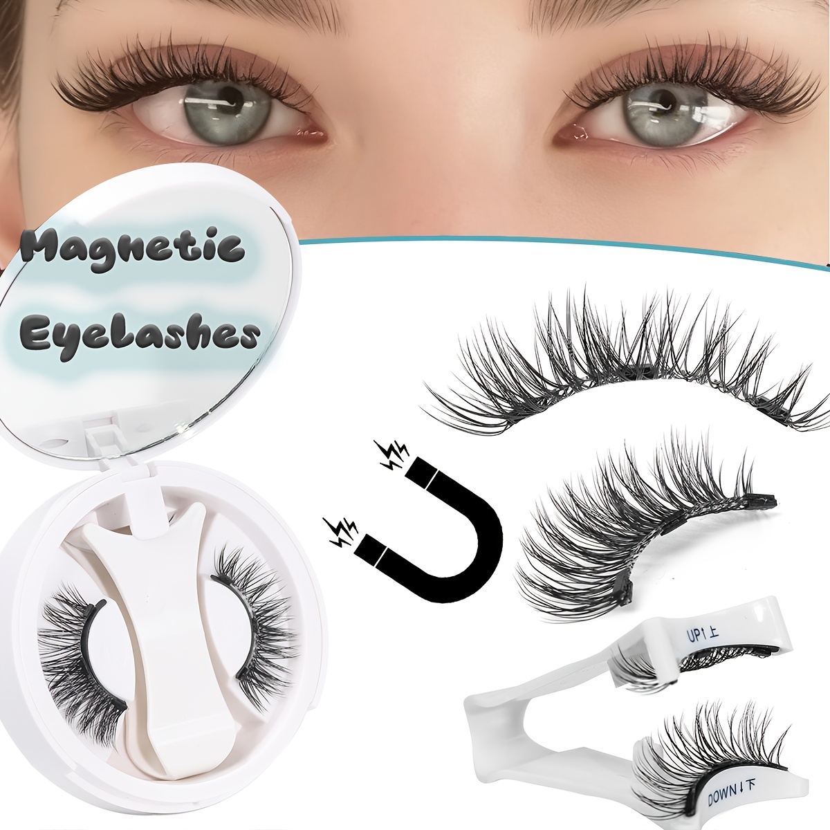 1pair Natural Cat Eye Magnetic Eyelashes With Applicator Reusable Magnetic Lashes Kit Eyetail Elongated Waterproof No Glue Needed False Eyelashes