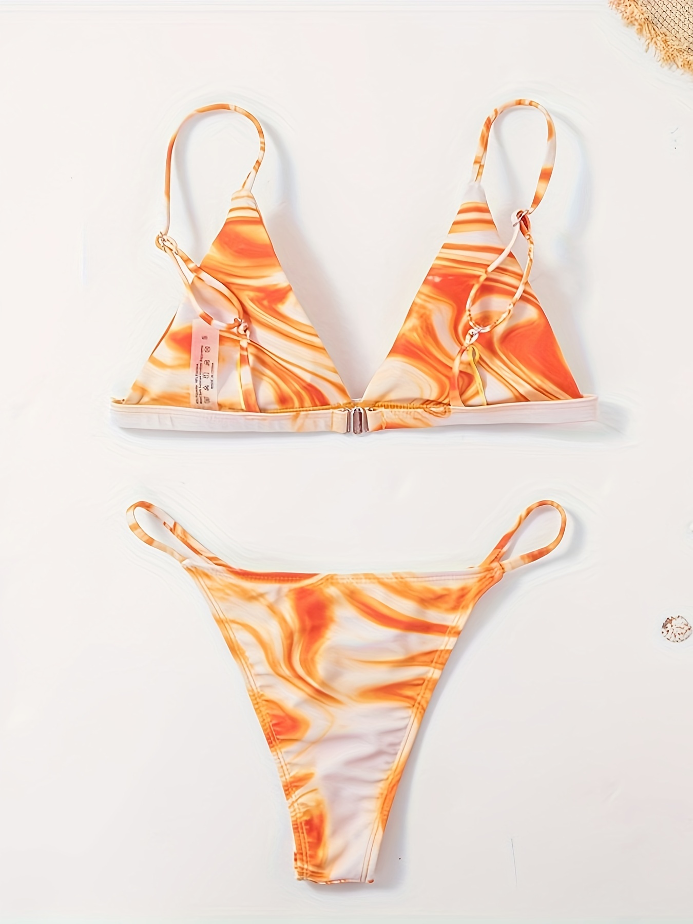 Pink Triangle Spaghetti Straps Bikini V Neck High Strech - Temu