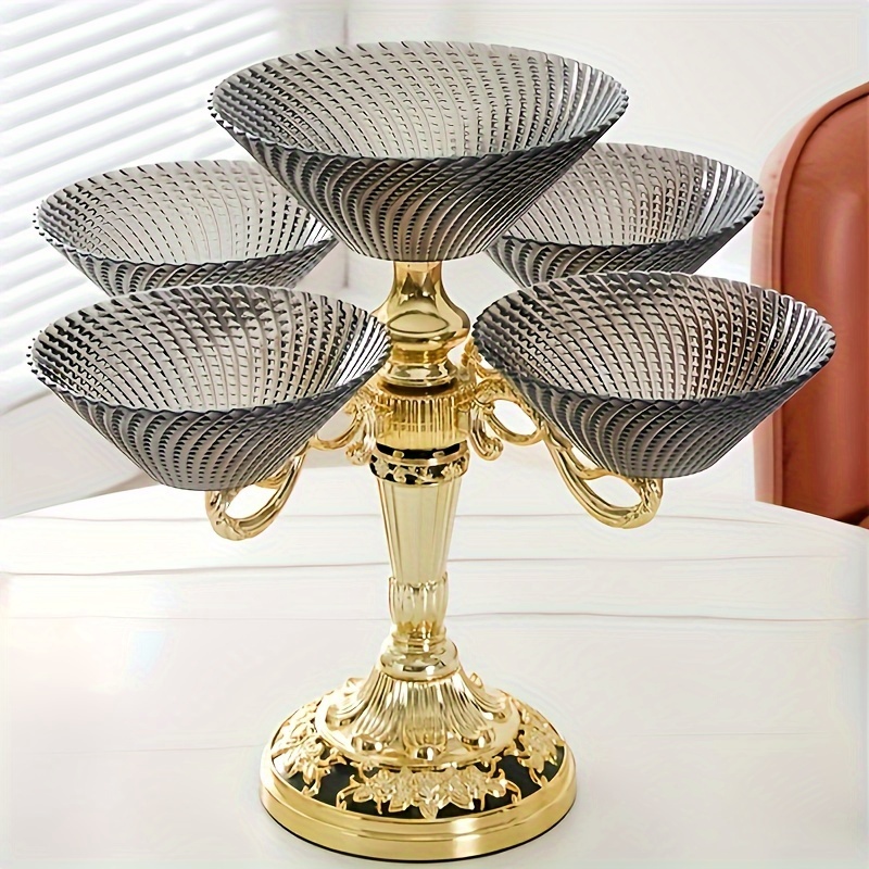 TEMU European-style Luxury Rotating Fruit Basket, High-end Multi-tier Snack And Candy Dish, Living Room Decorative Centerpiece, Middle Eastern Style,