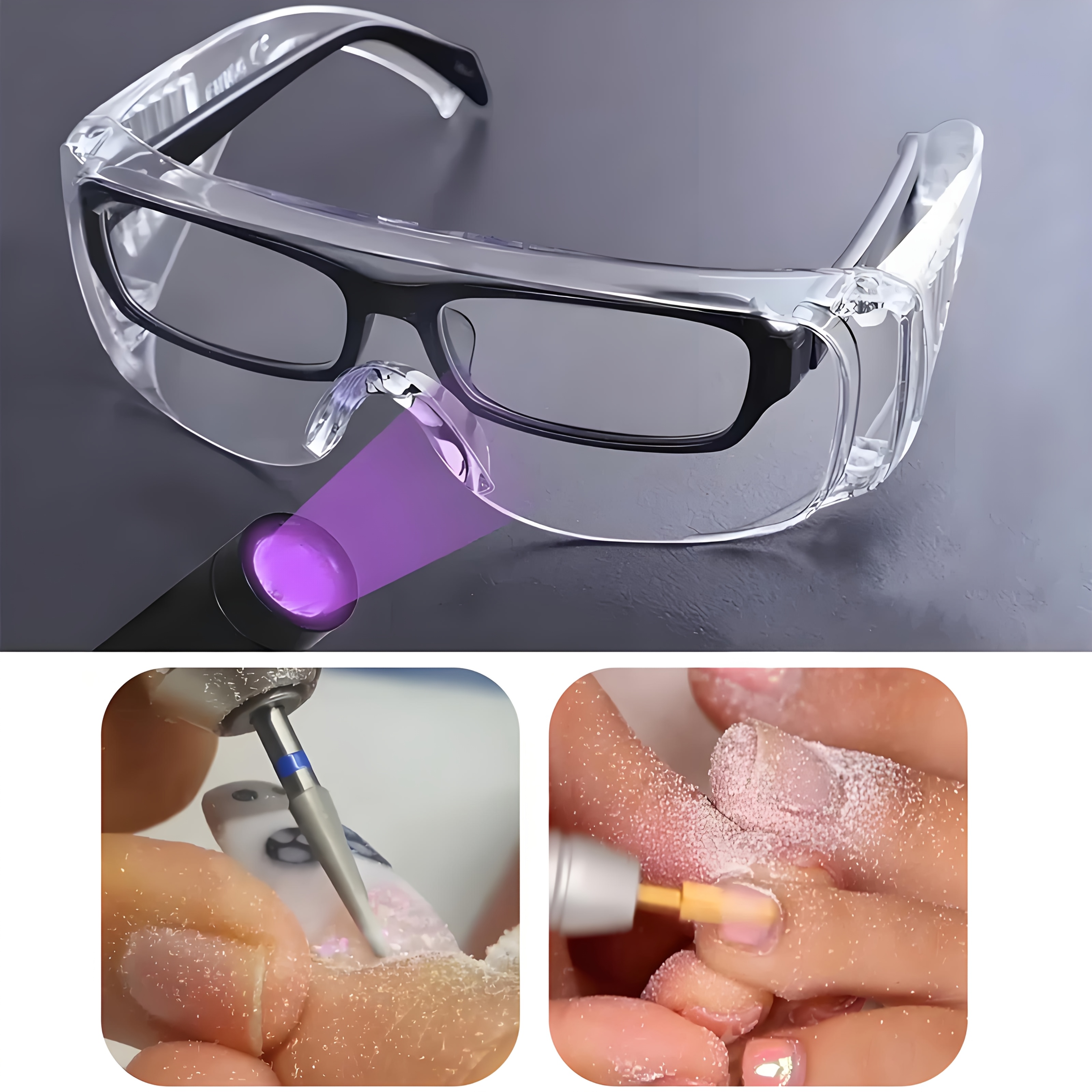 

Nail Art Nail Removal Polish Dustproof Glasses Adjustable Temples Flat Mirror Dustproof Transparent Nail Tool