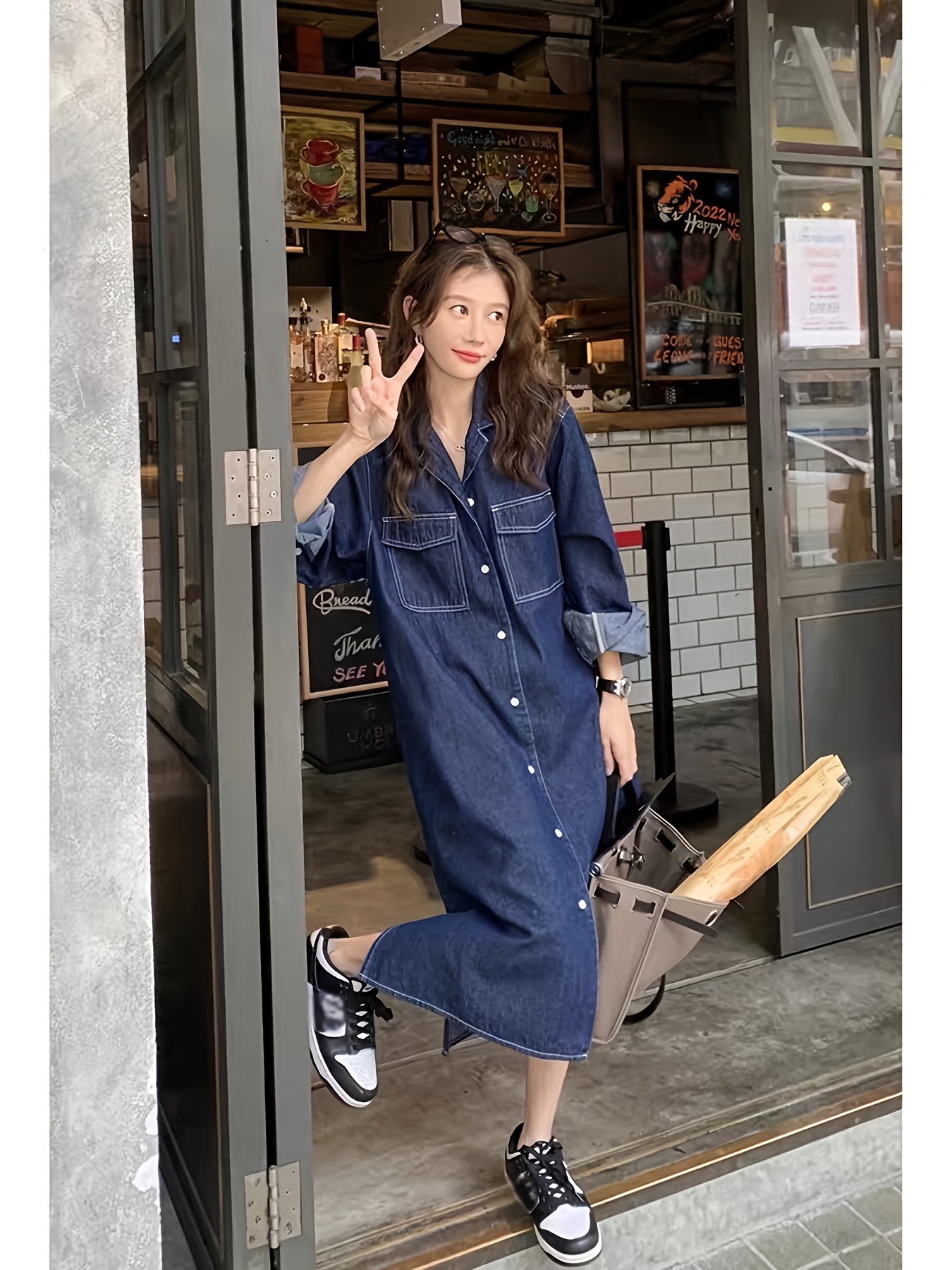 womens french inspired oversized denim jumpsuit dress long Temu