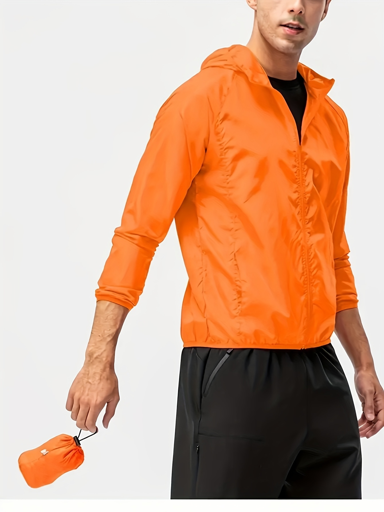 Men's Lightweight Hooded Jacket with Portable Storage Bag
