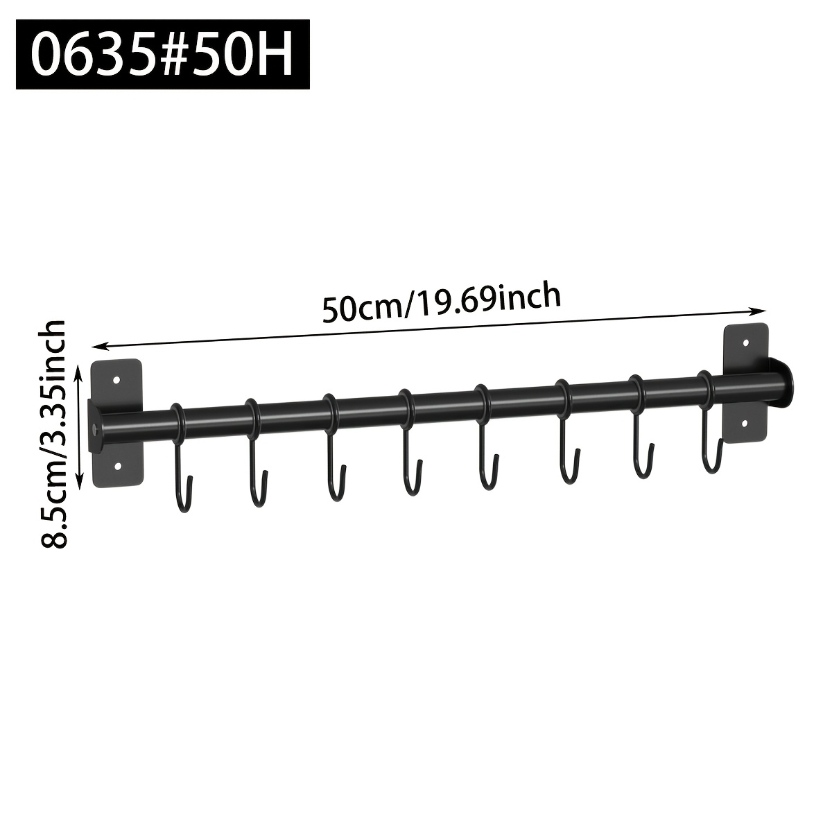 TEMU Wall-mounted Utensil Rack, Pot Lid Holder, Hooks, 8 Hooks, Space- Kitchen Storage Rack, Hook Rack, Wall-mounted Installation, No-drill Or