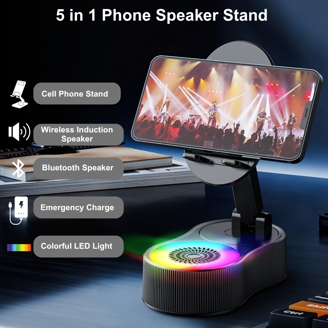 2 pack wireless induction audio wireless speaker phone holder emergency rechargeable 3000mah with colorful ambient foldable for tablet for iphone gifts for men women black Product details 2