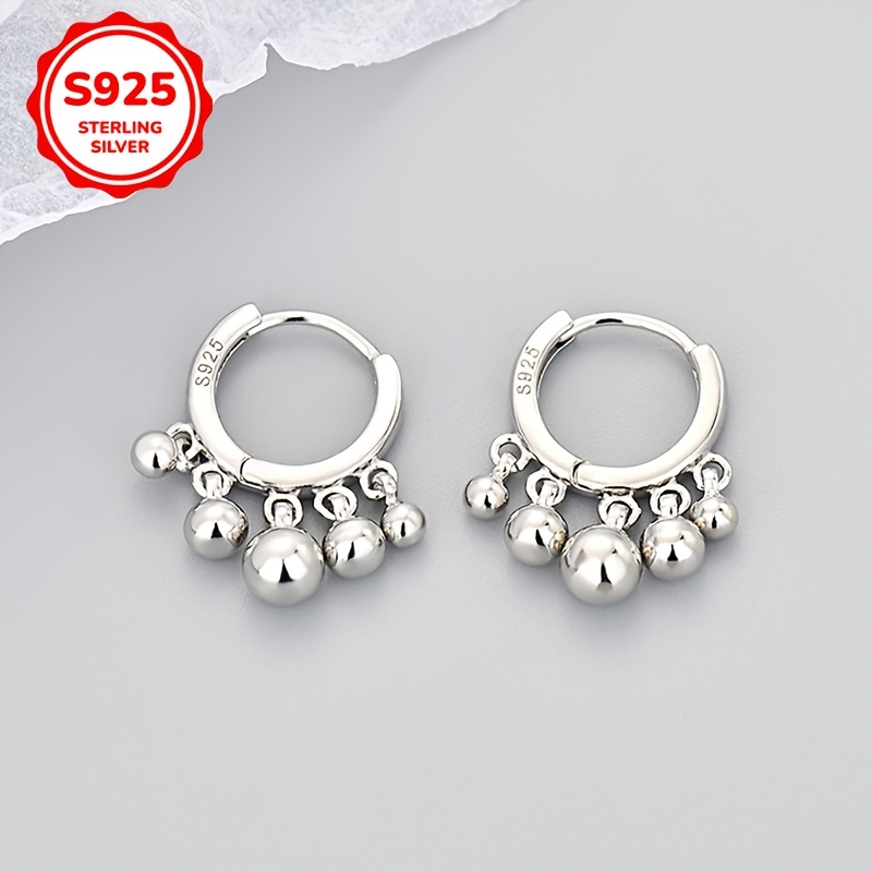 

A Pair Of Ladies' Stylish Dangling Earrings, Simple And Personalized Hip-hop Style Dangling Ball Earrings, 925 Silver 3.6 Grams, Suitable For And Parties