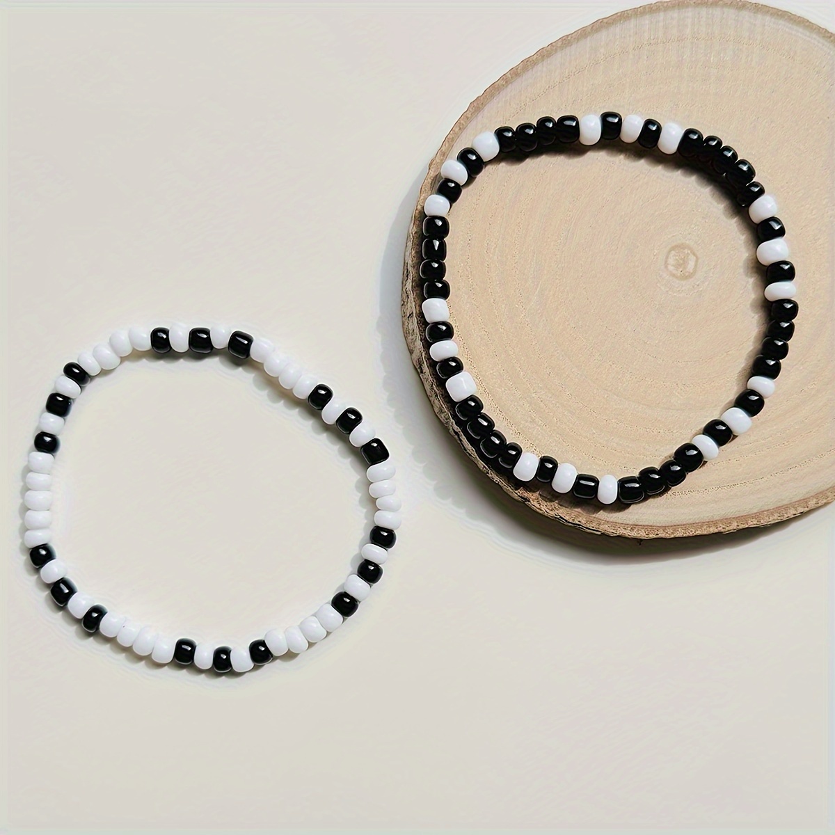 Unisex Heart Charm Beaded Stretch Bracelets Set