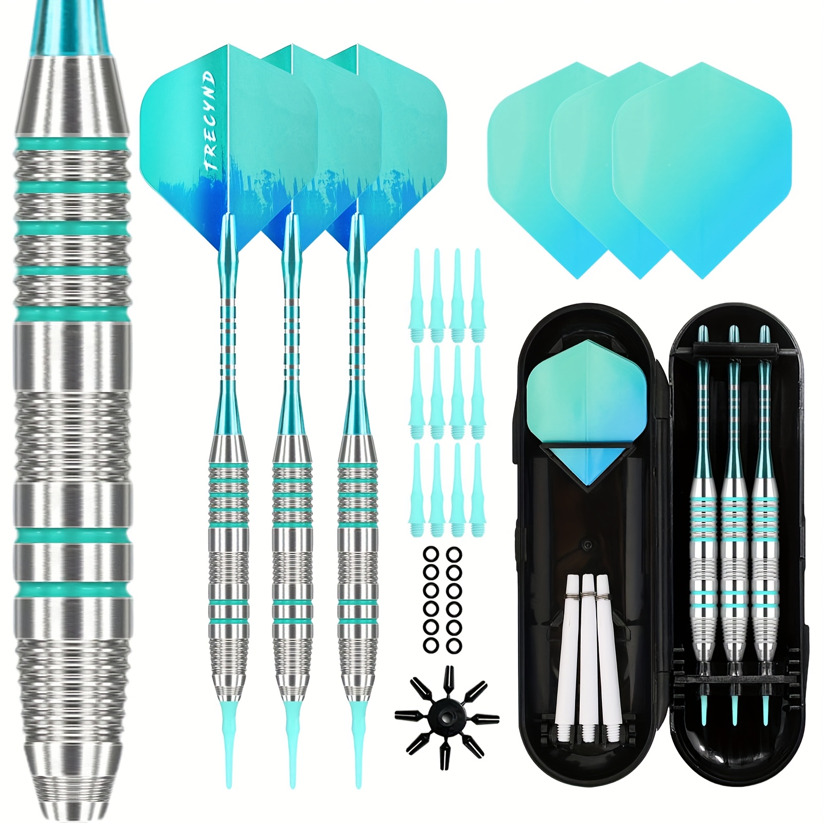 E-shop TRECYND Dart Set - 3er Set professionelle Darts mit extra Flights, Ersatzspitzen, O-Ringen und Aufbewahrungskoffer für elektronische