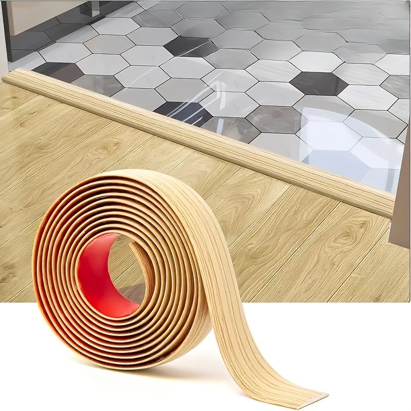 Image of 2-inch Wide Self-adhesive Floor Transition Strip, Elegant Wood Grain Plastic Floor Divider, With Easy-install Plastic Composite Floor Cover, Home Renovation Building Materials