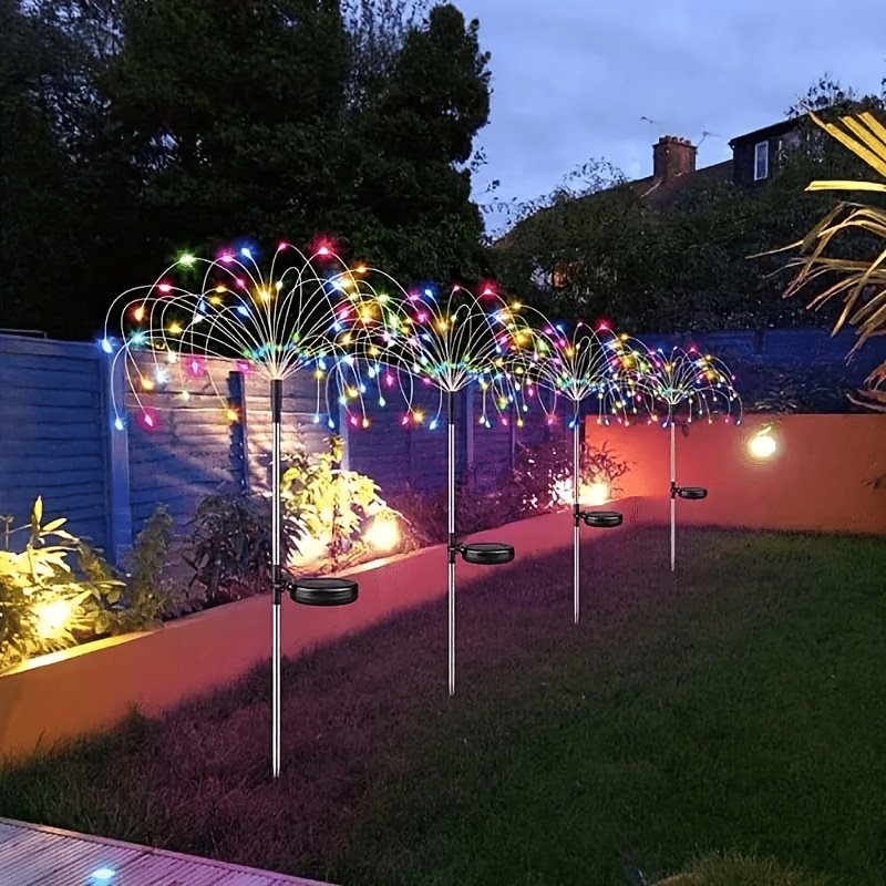 1/4pcs Solar Garden Firework Lights, Solar Dandelion Starburst Light Set, 8 Different Lighting , , Suitable For Garden, Outdoor Flower Bed, Pathway, Party And Wedding Scene Decorative Lighting