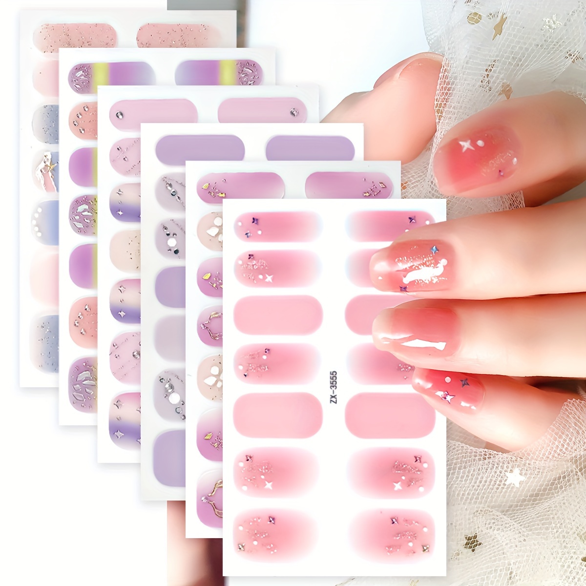 

6 Sheet Full Wrap Nail Polish Stickers, Gradient Nail Strips Self-adhesive Gel Nail Strips, Spring Summer Nail Art Decals For Home Women Girls Nail Decorations