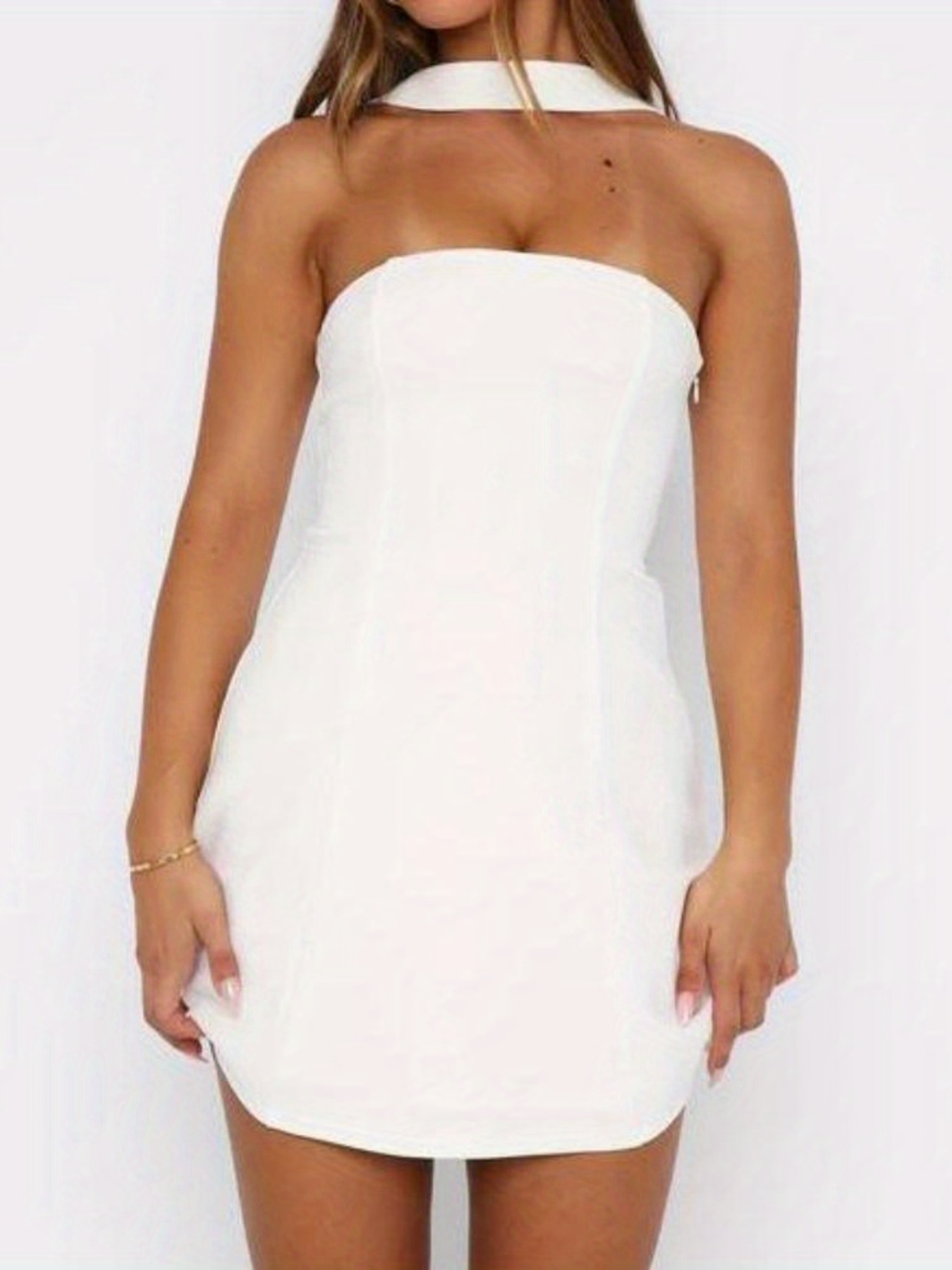 women sleeveless mini dress casual hem backless halter neck party dress for beach  club streetwear - women's clothing - Temu
