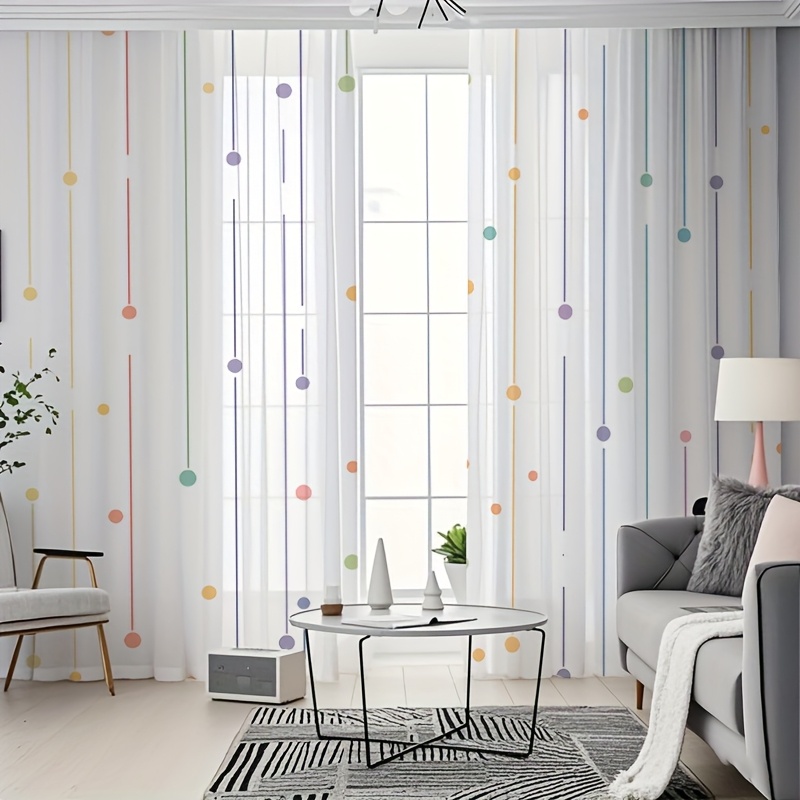 TEMU 2pcs, Semi Sheer Curtains, Suitable For Christmas New Year Holiday Decorations Gauze Curtain, Multi-colored Stripes Polka Dot Geometric Pattern