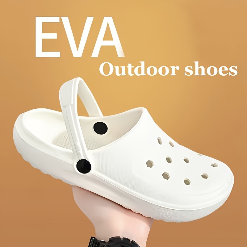 

Unisex Hollow Out Solid Colour Breathable Clogs, Comfy Non Slip Durable Soft Sole Eva Slippers For Men's & Women's Indoor Outdoor Activities