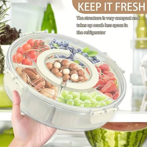 1pc divided dinner plate with lid fruit plate suitable for snacks portable for kitchens parties travel picnics stackable box container round plastic tray with lid suitable for home parties weddings and holidays