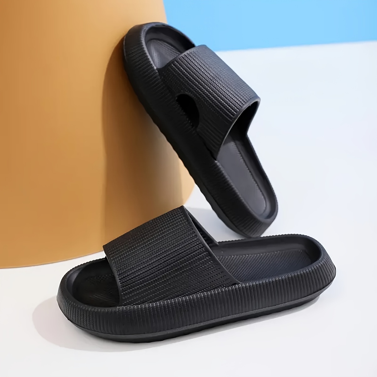 

Men's Solid Color Minimalist Style Open Toe Breathable Soft Sole Slippers, Comfy Non Slip Durable Eva Anti Odor Slides, Men's Summer Indoor Footwear