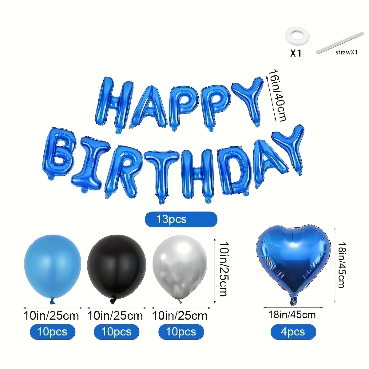 TEMU Juego de decoración de globos con de azules, que globos de película de aluminio de de 18 pulgadas, adecuado para fiestas de , , compromisos de