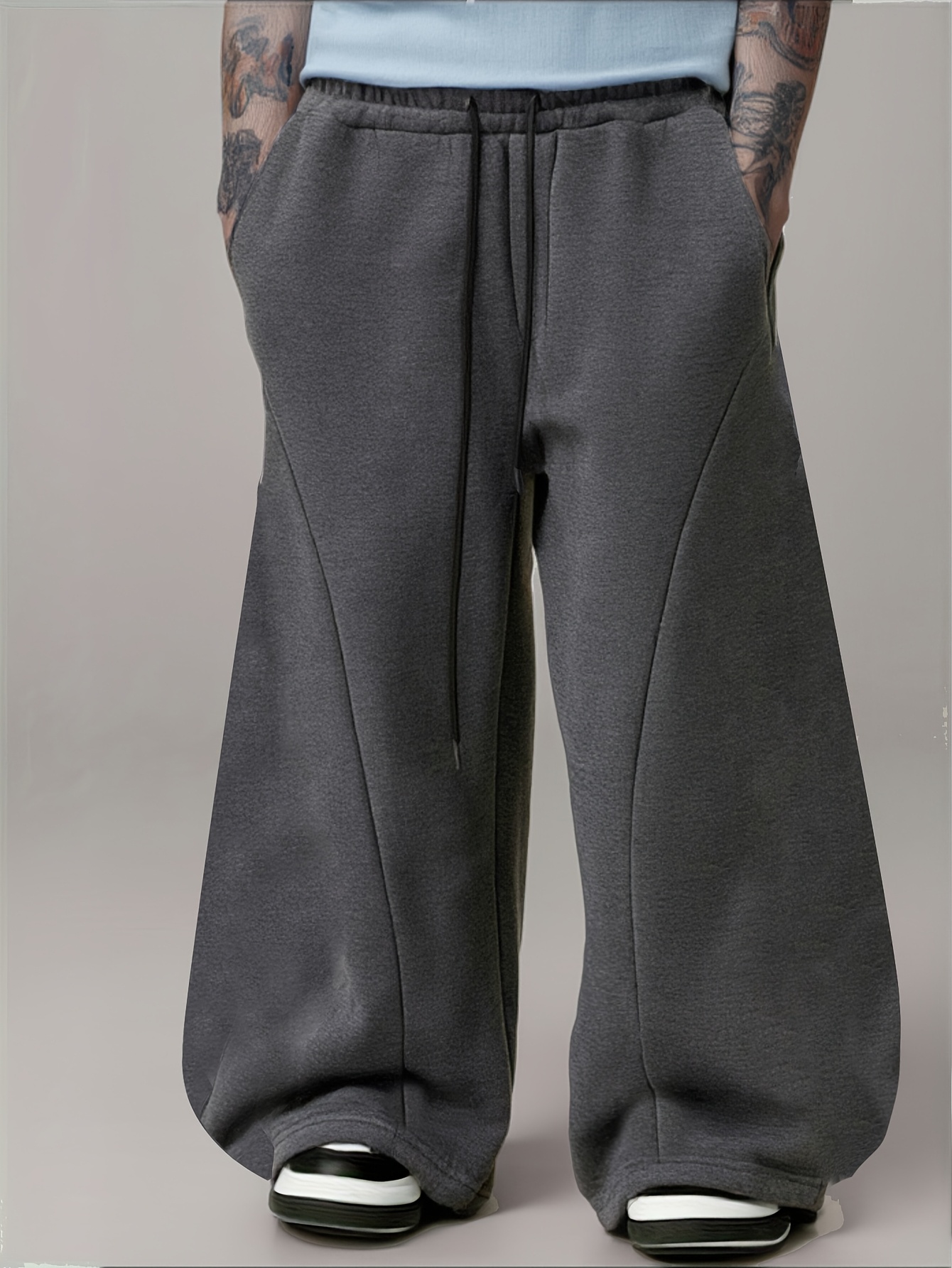 Baggy Sweatpants Men Wide Leg Fleece Joggers Loose Soft Sweat