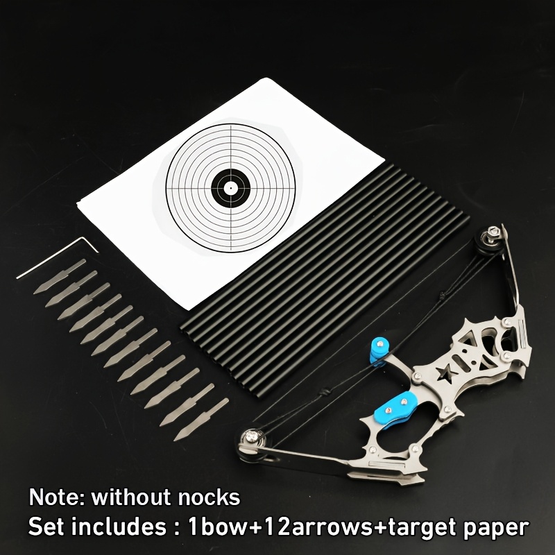TEMU Mini Set, A Compact And Portable Archery Equipment Kit That Includes 12 Arrows Made Of Stainless Steel. Perfect For Beginners Practicing Archery