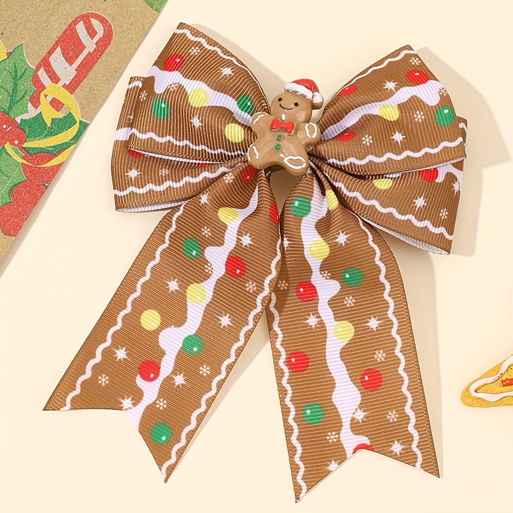 TEMU 1pc Christmas Hair Bow Clip For Women Classical Gingerbread For Man Hairpin Hair Accessories For Women Christmas Party