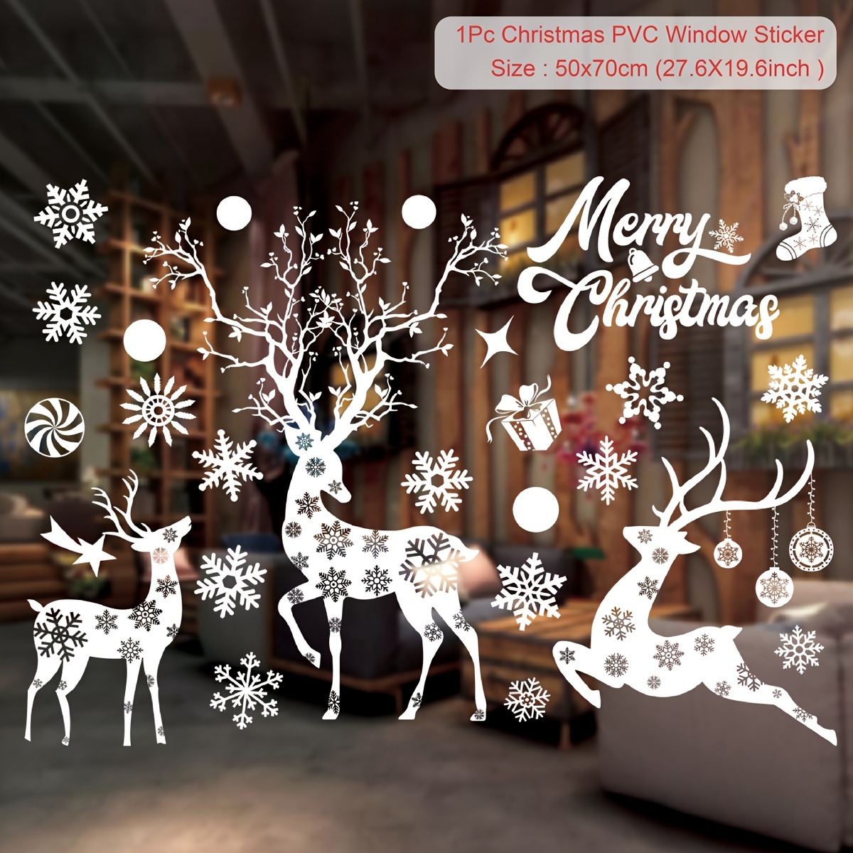 Image of 1pc, Christmas Window Wall Stickers, 50*70cm, Christmas Window Decor, Merry Christmas Decoration For Home Office, Christmas Ornaments, Gift, Decor