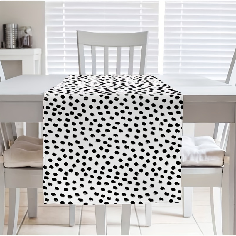 

1pc, Table Runner, Black And White Polka Dot Pattern Table Runner, Cotton Linen Blend Table Runner, Farmhouse Style Decor For Kitchen & Dining Table, Home & Party Use