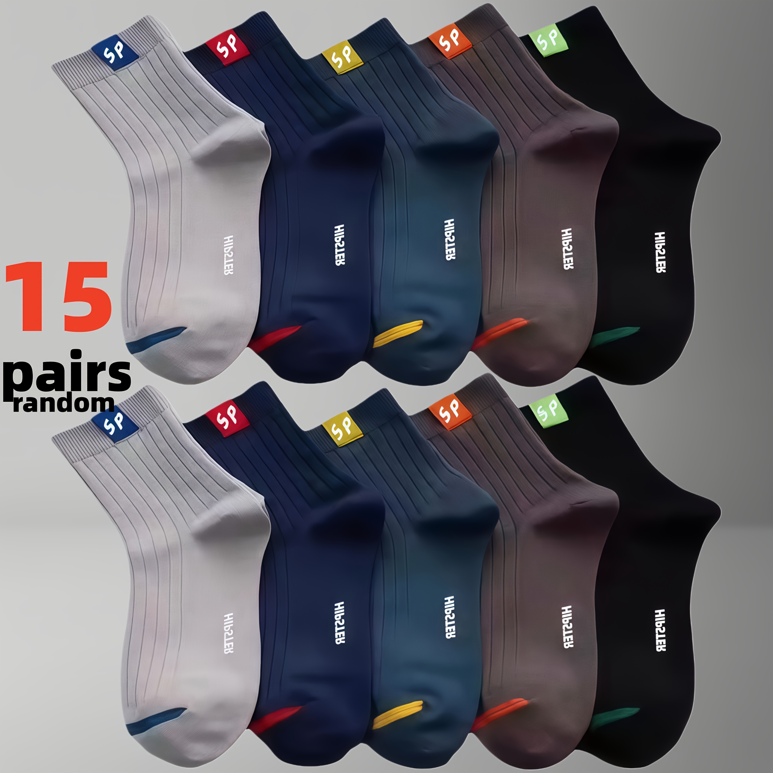 TEMU 12pcs 6-pair / 30pcs 15-pair / 60pcs 30-pair 168 Knitted Craft Sports Socks, Random Color Socks - Men's Socks, Women's Socks, No-show Socks,